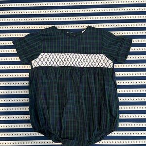 The Beaufort Bonnet Company Navy and Green Plaid Smocked Romper 2T